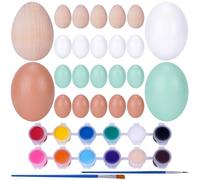 EazyBreezy 24 Pcs Wooden Egg Solid Shaker DIY Easter Eggs for Kids Toddlers Unpainted Graffiti Eggs Set with Pigments & Brushes - 4 Colors