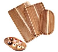 EazyBreezy 3 Pcs Acacia Wood Serving Trays Solid Wooden Platters Rectangle & Oval Charcuterie Cheese Board for Display Fruit Snacks Home Decor - 3 Sizes, 30cm & 25 cm & 20cm