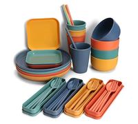 EazyBreezy 40 Pcs Unbreakable Dinnerware Set Plastic Tableware Sets Lightweight Camping Serving Plate and Bowl for 4 People - Colorful Plates, Bowls, Cups, Straws, Cutlery Set for Picnic Party BBQ