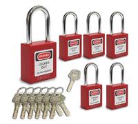 EazyBreezy 6 Set Safety Lockout Padlock 6 Padlocks with 12 Keys & 1 Master Key Steel Shackle Security Lockout Tagout Lock for Lock Out Tag Out Devices - 38mm, Red