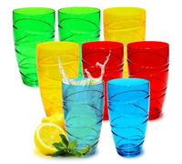 EazyBreezy 8 Pcs Colored Plastic Tumblers with Swirl Design Reusable Sturdy Cups Shatterproof Tumbler Stackable Drinking Glasses for Party Camping Picnic BBQ - 550ml, 4 Colors