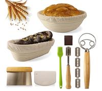 EazyBreezy Bread Proofing Basket Set for Sourdough Bread Baking 25cm Round & Oval Banneton Rattan Rising Proving Bowls with Kit Liner, Dough Whisk, Bread Lame, Dough Scraper, Brush - 2 Shapes