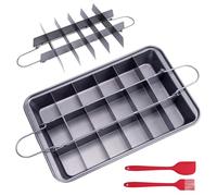 EazyBreezy Brownie Pan with Dividers Non-Stick Brownie Tin, 18 Cavity Precut Brownie Tray Carbon Steel Bakeware with Silicone Spatula & Brush for Oven Baking Roasting - Gray, 31 x 20 x 4 cm