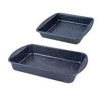 EazyBreezy Set of 2 Large Roasting Pan Non-Stick Bakeware with Handles Carbon Steel Oven Trays PFOA-Free Roasting Tin Baking Tray Oven Safe Up to 220°C - 38cm & 26cm