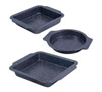 EazyBreezy Set of 3 Non-Stick Baking Tray Set Roasting Pan with Handles Carbon Steel Cake Tin Oven Trays Roasting Tin Oven Safe Up to 220°C - 3 Sizes, Round & Rectangular