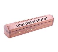Eazydeal Sheesham Wood Incense Box with Brass Inlay Vine Design, Mixed, Length 31cm, Depth 5.5cm, Height 6.5cm, IF117