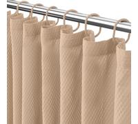 Eazzier Bath Beige Fabric Shower Curtain or Lining, Waffle Weave Lightweight Hotel Towel Shower Curtains for Bathroom, Leaf Pattern Thin Bath Curtain Set with 12 Plastic Hooks, 183 x 200 cm