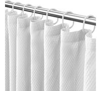 Eazzier Bath White Fabric Shower Curtain or Lining, Waffle Weave Lightweight Hotel Towel Shower Curtains for Bathroom, Leaf Pattern Thin Bath Curtain Set with 12 Plastic Hooks, 72 x 72 Inch