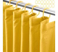 Eazzier Bath Yellow Fabric Shower Curtain or Liner - Leaf Weave Textured Thin Cloth Shower Curtains for Bathroom, Hotel Luxury Light Weighted Bath Curtain Set with 12 Hooks,72x72, Yellow