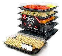 ebake 6 Pack Sandwich Platter Trays with Lids - Reusable Catering Food Trays for Parties, Buffets, Sushi, Sandwiches, Cake & Meal Prep (34 x 24 x 7.5 cm)
