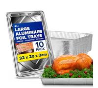 ebake Aluminium Foil Trays - 10 Pack Disposable Foil Containers (32cm x 20cm x 3cm) - Large Roasting Tin for Baking, Roasting, Cooking, Broiling, BBQ and Food Storage - Foil Baking Trays for Oven