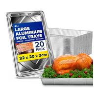 ebake Aluminium Foil Trays - 20 Pack Disposable Foil Containers (32cm x 20cm x 3cm) - Large Roasting Tin for Baking, Roasting, Cooking, Broiling, BBQ and Food Storage - Foil Baking Trays for Oven