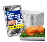 ebake Aluminium Foil Trays - 40 Pack Disposable Foil Containers (32cm x 20cm x 3cm) - Large Roasting Tin for Baking, Roasting, Cooking, Broiling, BBQ and Food Storage - Foil Baking Trays for Oven