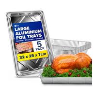 ebake Aluminium Foil Trays - 5 Pack Disposable Foil Containers (32cm x 20cm x 3cm) - Large Roasting Tin for Baking, Roasting, Cooking, Broiling, BBQ and Food Storage - Foil Baking Trays for Oven
