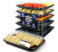 ebake Sandwich Platter Trays with Lids - Reusable Catering Trays with Lids - Party Food Trays for Tea Time Snacks, Sandwiches, Cake, Treats, Sushi and Meal Prep (5 Pack - 39 x 29cm)