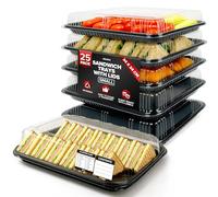 ebake Sandwich Platter Trays with Lids - Reusable Catering Trays with Lids - Party Food Trays for Tea Time Snacks, Sandwiches, Cake, Treats, Sushi and Meal Prep (25 Pack - 34 x 24cm)
