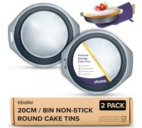ebake Victoria Sponge Cake Tins - 2 Packs of 8 Inch Cake Tin - Non-Stick Round Cake Tins for Baking Cake, Pies, and Pudding - Easy to Clean Black Carbon Fixed Base Round Cake Tin with Handle