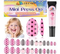 EBANKU 1 Pack Kid Fake Nail Kit, 24 Pieces Press on Nails for Kids Bow Tie Press on Nail Short Artificial False Nail Kits for Girls with Nail Glue