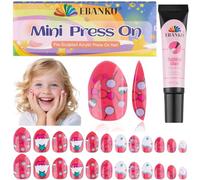 EBANKU 1 Pack Kid Fake Nail Kit, 24 Pieces Press on Nails for Kids Candy Press on Nail with Nail Glue, False Nail Kits for Girls 7-12Years