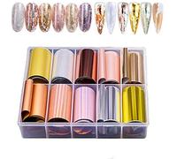 EBANKU 10 Rolls Metallic Color Holographic Nail Foil Transfer Sticker, Adhesive Sticker, Nail Art Tips Warps Shining DIY Stickers for Manicure Decoration DIY and Salon