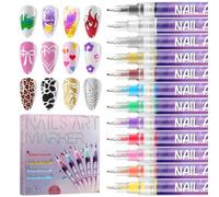 EBANKU 12 Color 3D Nail Art Pens Set, 0.5MM Nail Polish Pens Graffiti Dotting Pen Drawing Painting Liner Brush for Home Salon Quickly DIY Nail Art