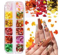 EBANKU 12 Colors 3D Fall Leaves Nail Art Glitter Sequins, Laser Sparkly Maple Leaf Nail Glitter Holographic Flakes Confetti Nail Sequins for Nail Art Glitter Decoration Resin Mold DIY
