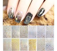 EBANKU 12 Sheets Gold Silver 3D Metallic Nail Stickers for Women, Noble Metallic Chains Line Wave Point Stars Nail Stickers Curve Stripe Lines Adhesive Striping Tape Nail Design Gift for Women