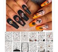 EBANKU 12 Sheets Halloween Nail Art Stickers, 1500+Patterns 3D Self Adhesive Pumpkin Spider Skull Ghost Witch Design Nail Art Decoration for Party