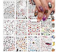 EBANKU 12 Sheets Halloween Self-Adhesive Nail Stickers - Pumpkin, Skull, Ghost, Bat, Grave 3D Decals for Party Decorations