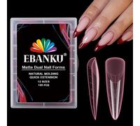 EBANKU 120 PCS Pink Matte Full Cover Dual Nail Forms System Coffin Nail Mold Tips Acrylic Stiletto Nail Extension Tools for Nail Art Salon Nails Design