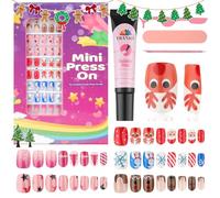 EBANKU 130Pcs Christmas Children Press on Nails, Short False Nail Xmas Snowflake Santa Design Nail Art with Fast Dry Glue for Girls