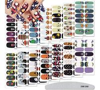 EBANKU 14 Sheets Halloween Nail Art Stickers, 3D Full Nail Wraps Adhesive Polish Stickers Decals with 1Pcs Nail File for Women Girl Halloween Party Nail Decor