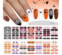 EBANKU 14 Sheets Halloween Nail Polish Stickers, Adhesive Full Wraps Cute Ghost Design Art Decals Strips With 1 Piece Files for Women Girl Halloween Decoration