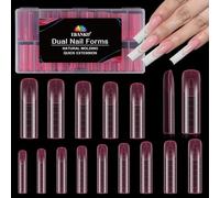 EBANKU 140 PCS Poly Gel Nail Forms, Reusable Dual Forms for Polygel Pink Square Shape Dual Form Nail Mold Acrylic Extension Tool for Home Salon Manicure, 14 Sizes