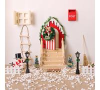 EBANKU 16Pcs Christmas Fairy Door Kit, Red Fairy Girl Door Garden Decorations Tiny Outdoor Xmas Decor Wooden Miniature Dollhouse Accessories for Xmas DIY Crafts Mini Christmas Decorations