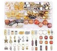 EBANKU 184pcs Hair Jewelry for Dreadlocks, Aluminum Hair Coils, Pearl Leaf Braid Clips, Ancient Gold Metal Pendant Wooden Beads Braid Accessories