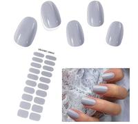 EBANKU 20PCS Gel Nail Stickers, Grey Gel Nail Strips Long Lasting Gel Strips for Nails UV Gel Nail Stickers with Nail File & Wooden Stick for Women Manicure