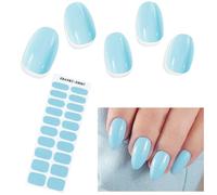 EBANKU 20PCS Gel Nail Stickers, Mint Blue Gel Nail Strips Long Lasting Gel Strips for Nails UV Gel Nail Stickers with Nail File & Wooden Stick for Women Manicure