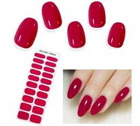 EBANKU 20PCS Gel Nail Stickers, Red Long Lasting Strips for Nails With UV Gel, Nail File & Wooden Stick for Women Manicure