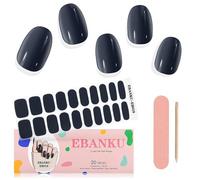 EBANKU 20PCS Navy Blue Gel Nail Strips - Long Lasting UV Stickers With Nail File & Wooden Stick for Women Manicure