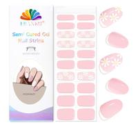 EBANKU 20Pcs Semi Cured Gel Nail Strips, Real Gel Nail Wraps, Flower Pink | Long Lasting Nail Polish Stickers with Nail File and Stick, Natural Gel, Fun DIY Manicure for Women, UV Light Required