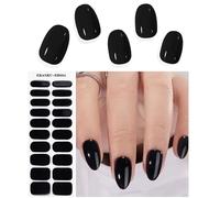 EBANKU 20PCS Semi Gel Nail Strips, Black Gel Nail Stickers Long Lasting Gel Strips for Nails UV Gel Nail Stickers with Nail File & Wooden Stick for Women Manicure