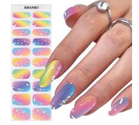 EBANKU 20PCS Semi Gel Nail Strips, Gradient Rainbow Color Stickers, Long Lasting UV Strips With Nail File & Wooden Stick for Women Manicure