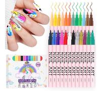 EBANKU 24 Colors Waterborne acrylic ink Nail Art Pens Set, 0.7MM Nail Polish Pens Quick-Drying Acrylic Paint Pen Point Dotting Liner Pen Nail Drawing Painting Manicure Tools for 3D Salon Home Nail DIY