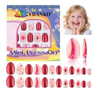 EBANKU 24 Pieces Kid Fake Nail Kit, Almond Press on Nails for Kids Lovely Heart Press on Nail Short Artificial False Nail Kits for Kids Girls