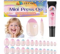 EBANKU 24 Pieces Kid Fake Nail Kit, Daisy Press on Nails for Kids Press on Nail with Nail Glue Short Artificial False Nail Kits for Kids Girls