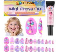 EBANKU 24 Pieces Press on Nails Kids, Almond for Fake Nail Candy Press on Nail Short Artificial False Nail Kits with Nail Glue for Girls