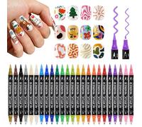 EBANKU 24PCS Nail Art Pen Set, 24 Dual-Tip Vibrant Quick-Dry Acrylic Paint Markers, Featuring Dot Line Nibs Salon-Grade Nail Polish Pens For Home DIY Professional Nail Salons