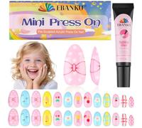EBANKU 26 Pieces Kid Fake Nail Kit, Charming Press on Nails for Kids Mini Glue on Nail Almond False Nail for Girls 6-10 Years