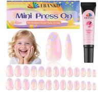 EBANKU 26 Pieces Press on Nails for Kids, Almond Full Cover Acrylic Nail Tip Kit with Nail Glue Children Short Artificial False Nail Kits for Girls